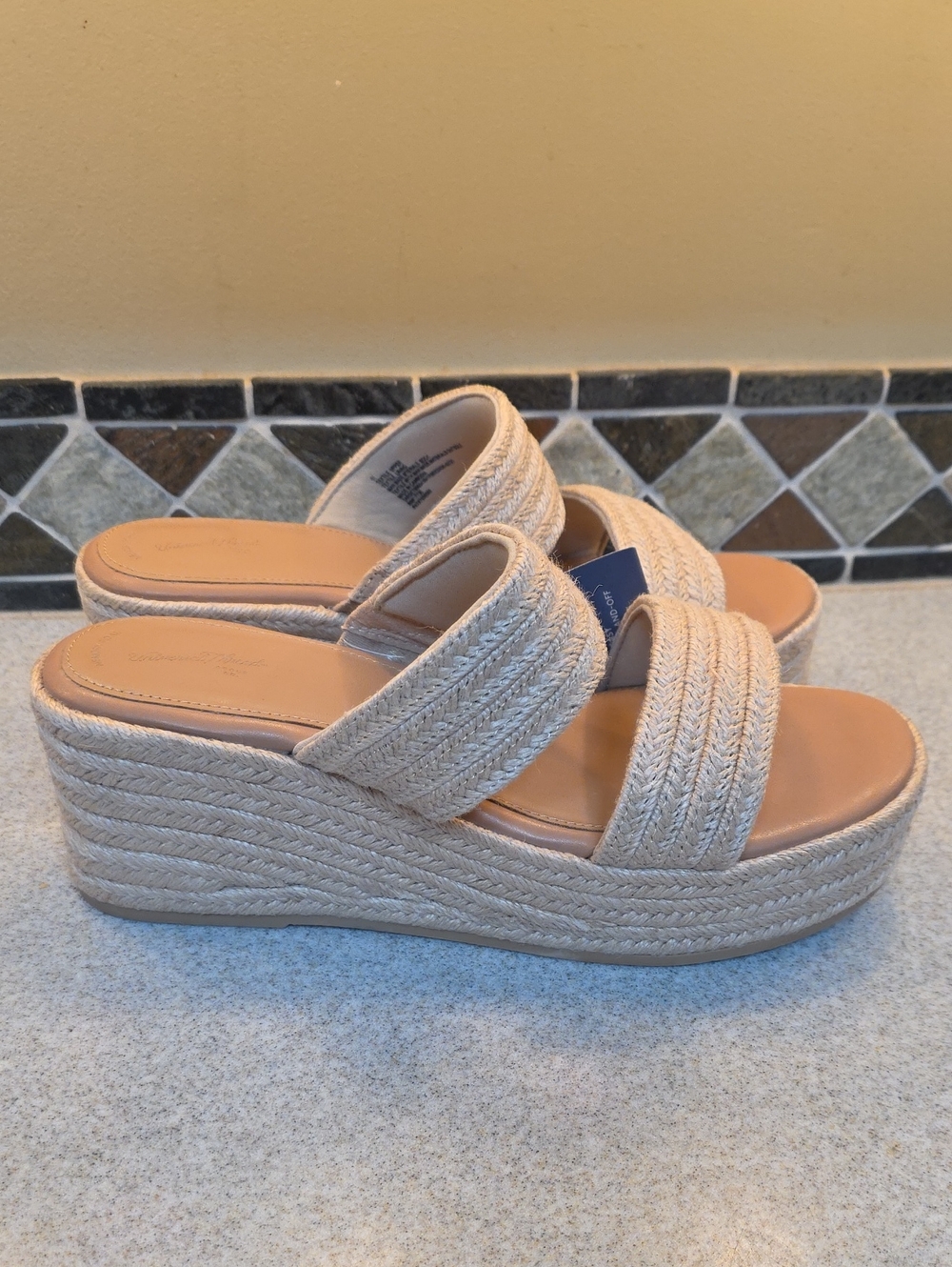Universal Thread Natural Woven Espadrille Wedge Slides
